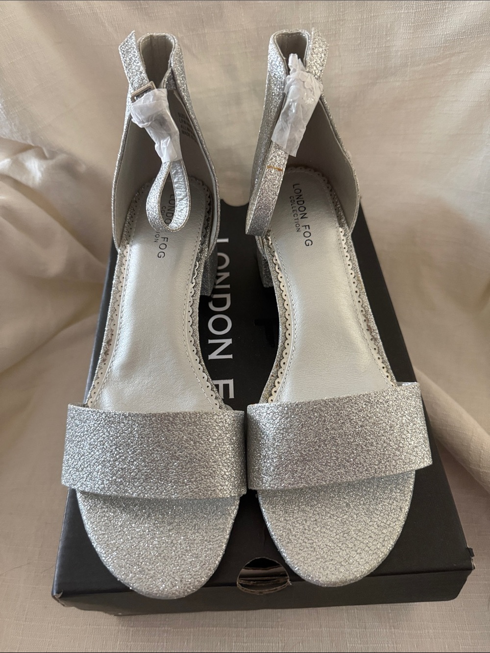 London Fog Silver Glitter Ankle-Strap Sandals
